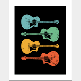 Auditorium Acoustic Guitar Cool Retro Colors Posters and Art